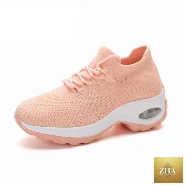 Women's chunky platform sneakers by Stevvex with mesh upper, air cushion sole, slip-on style, casual comfortable walking shoes.