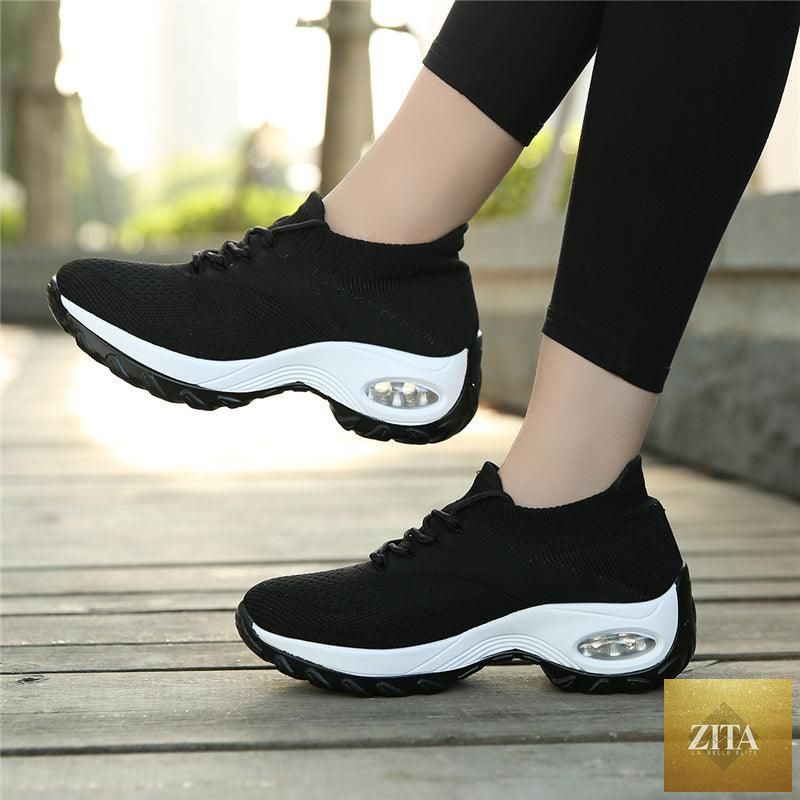 Women's casual chunky sneakers by Stevvex with platform, mesh upper, air cushion sole, slip-on design, comfortable sock sneakers.