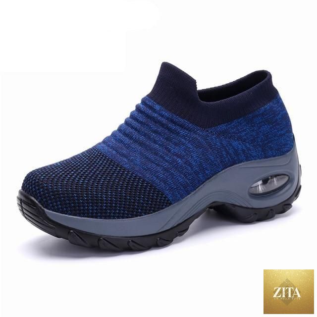 Women’s casual chunky sneakers by Stevvex with platform, mesh upper, slip-on design, air cushion sole, and comfortable knit construction.
