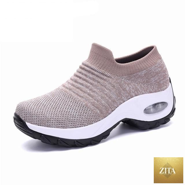 Women’s chunky mesh platform sneakers by Stevvex with slip-on design, air cushion sole, knit upper, and comfortable casual style.