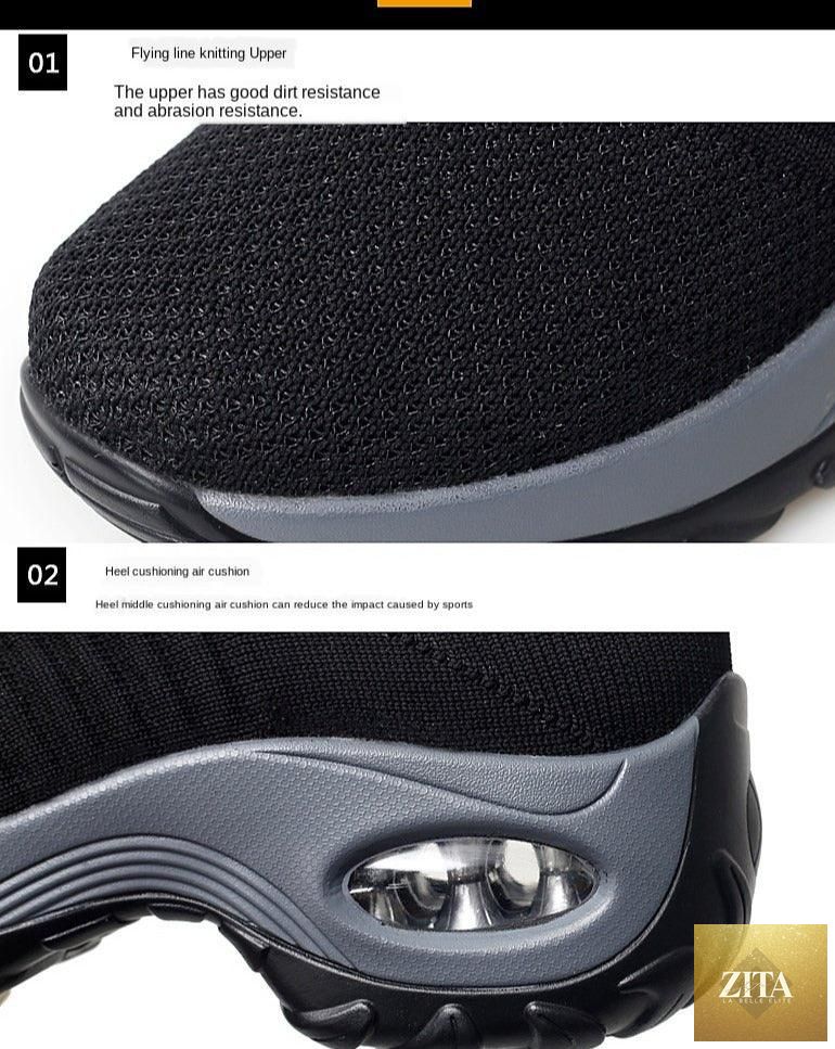 Women's chunky platform sneakers by Stevvex with mesh upper, slip-on design, air cushion sole, and comfortable casual style.