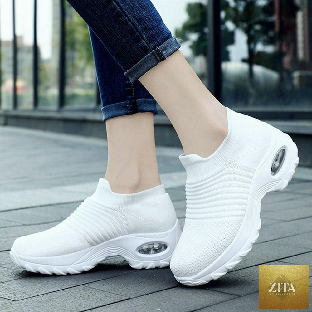 Women's Stevvex chunky platform sneakers with mesh upper, air cushion sole, slip-on design, casual comfortable walking shoes.