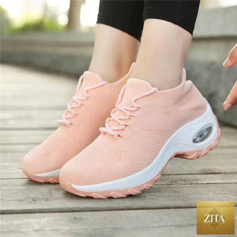 Women’s Stevvex casual chunky sneakers with platform, mesh upper, air cushion sole, slip-on design, comfortable and stylish walking shoes.
