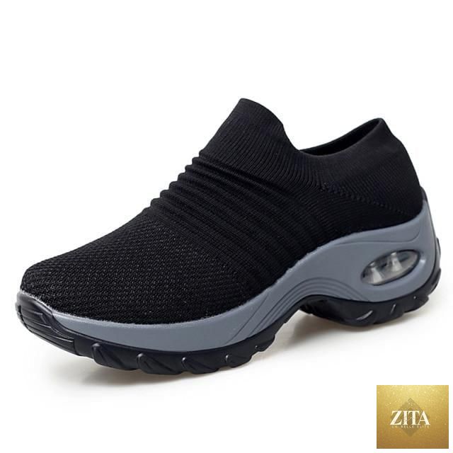 Women’s Stevvex casual chunky sneakers with platform, mesh upper, air cushion sole, slip-on design, comfortable walking shoes.