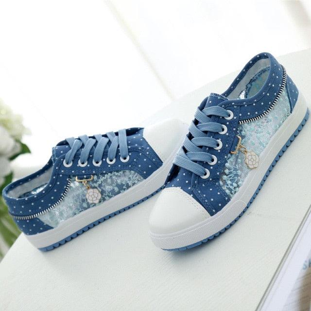Women's breathable mesh canvas sneakers by Stevvex, low-top casual shoes with lace-up design, ideal for summer walking and comfort.