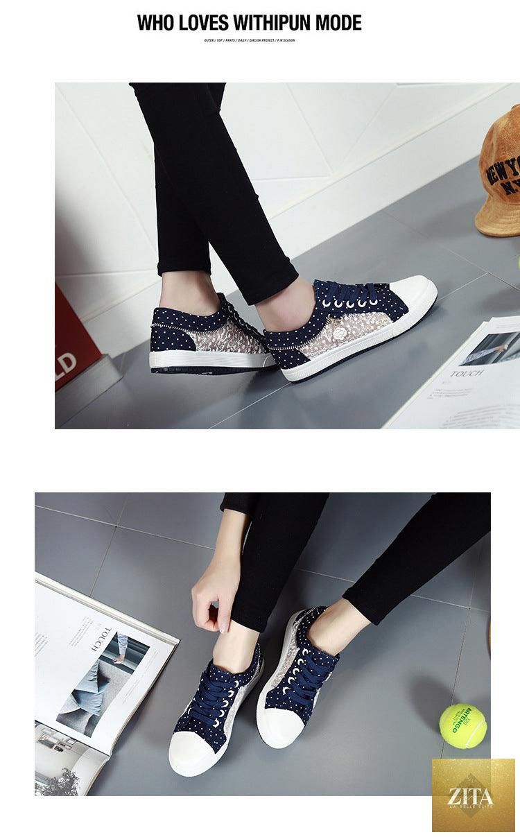 Women’s breathable mesh casual sneakers by Stevvex, low-top canvas shoes with lace-up design and comfortable sole for walking.