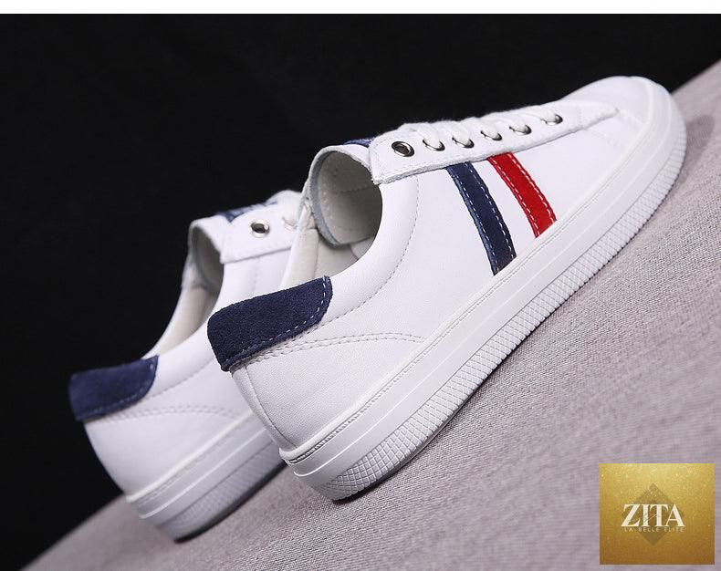 Women's genuine leather sneakers by Stevvex, casual white vulcanized sports shoes, flat tennis shoes, comfortable for everyday wear.