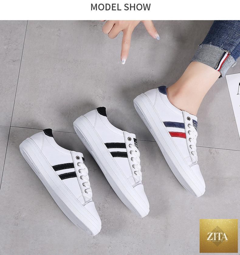 Women's genuine leather sneakers by Stevvex, white casual sports shoes with flat sole and vulcanized design, ideal for everyday wear.