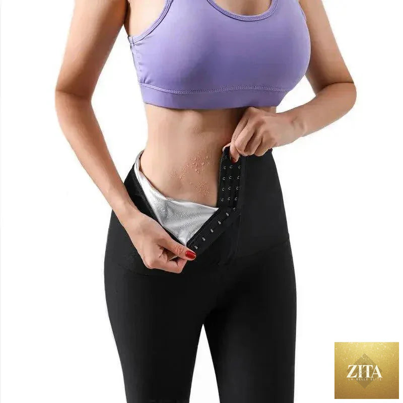 Women wearing Stevvex thermo compression sweat sauna leggings, body shaper exercise workout leggings for slimming and thermogenic effect.