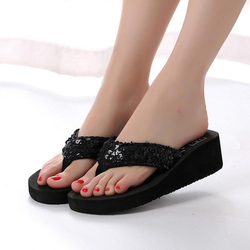 Pink women's open-toe platform sandals with butterfly design, comfortable summer slippers, stylish dressy shoes by Stevvex.