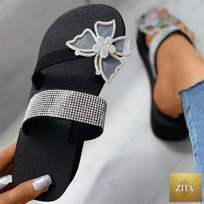 Pink women's summer sandals by Stevvex featuring open toe, butterfly design, platform sole, and comfortable dressy style.