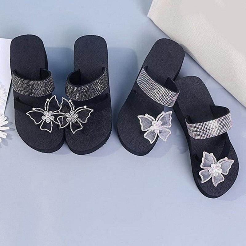 Pink women's open-toe platform sandals by Stevvex featuring butterfly design, elegant style, and comfortable summer slip-ons.
