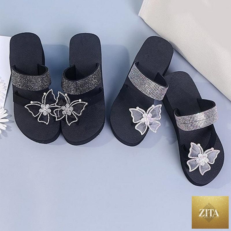 Pink women's open-toe platform sandals by Stevvex featuring butterfly design, elegant style, and comfortable summer slip-ons.