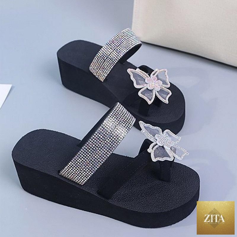 Stevvex women's pink summer sandals with open toe, butterfly design, platform sole, and comfortable dressy style.