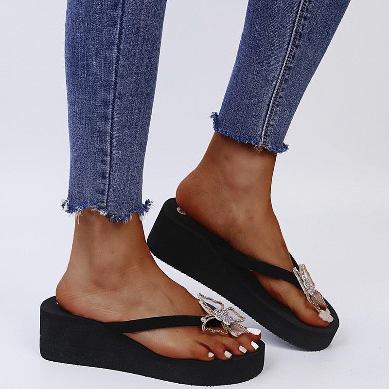 Stevvex pink women's summer sandals with open toe, butterfly design, platform heel, and comfortable dressy style.