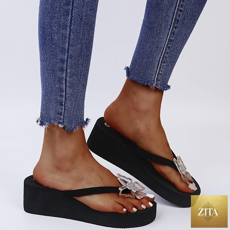 Stevvex pink women's summer sandals with open toe, butterfly design, platform heel, and comfortable dressy style.