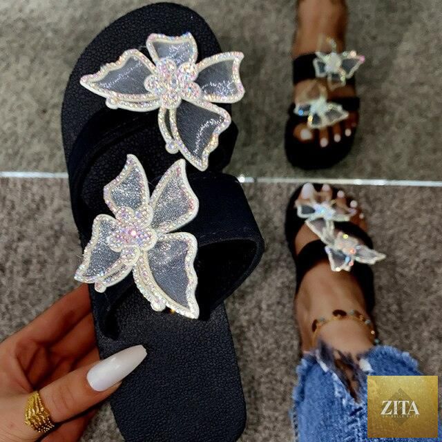 Pink women's open-toe platform sandals with butterfly design, comfortable summer slippers by Stevvex featuring elegant, dressy style.