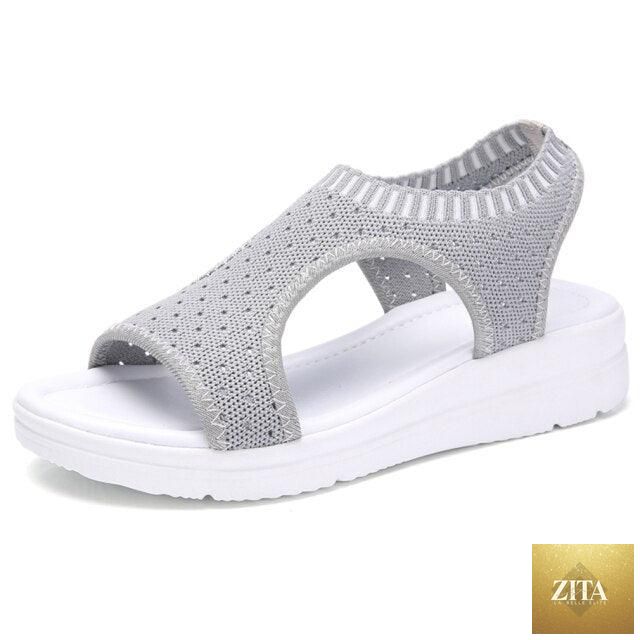 Stevvex women's breathable summer sandals with elastic ankle straps, platform heels, lightweight soft design, ideal for casual beach wear.