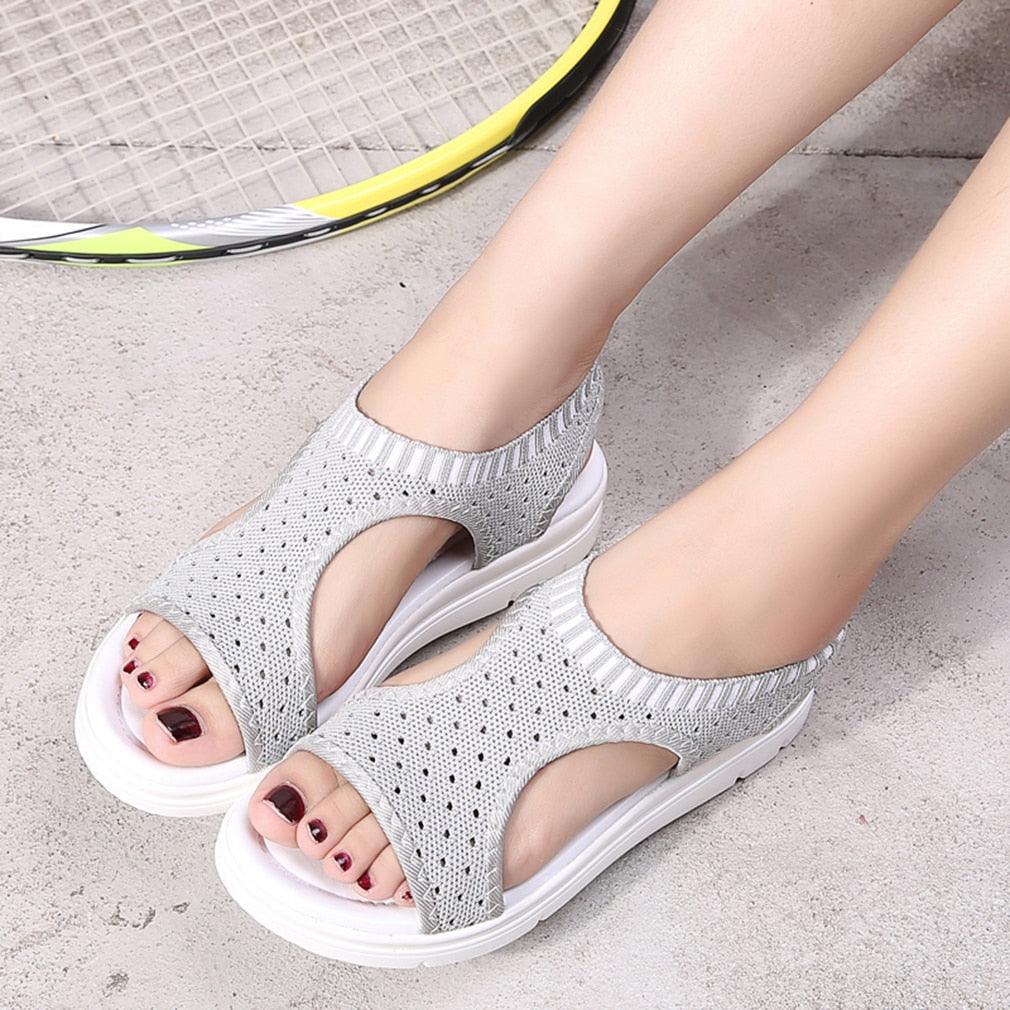 Stevvex women’s breathable comfort sandals with ankle elastic, platform heels, lightweight soft design, ideal for summer beach or casual wear.