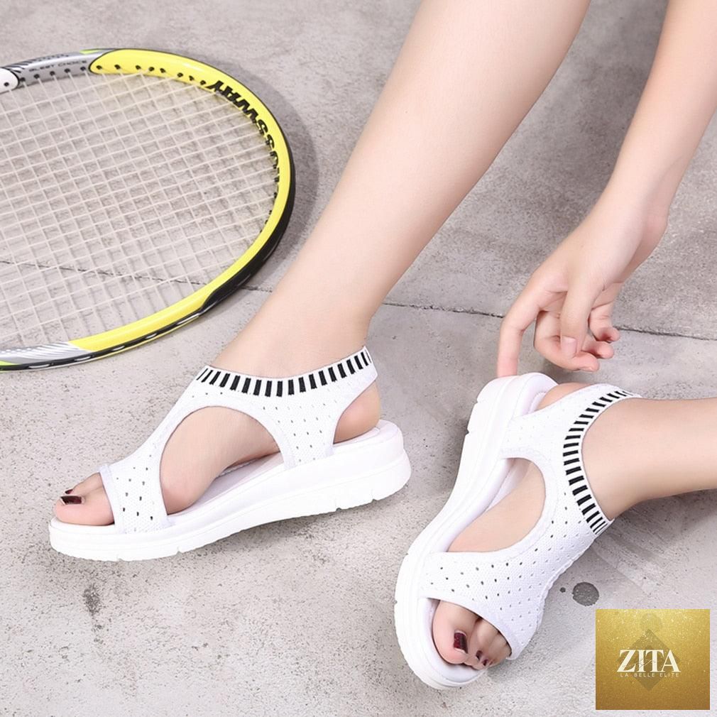 Women Stevvex breathable summer platform sandals with ankle elastic, lightweight soft soles, ideal for casual beach and walking comfort.