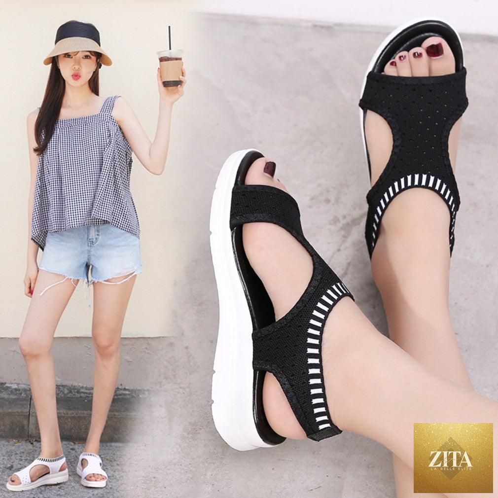 Stevvex women's breathable summer platform sandals with ankle elastic, lightweight soft soles, ideal for casual beach and walking wear.