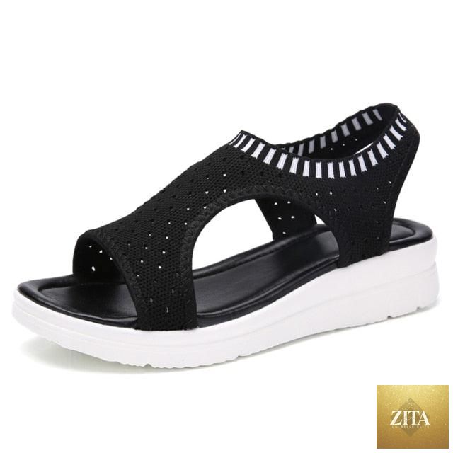 Stevvex women’s breathable summer platform sandals with ankle elastic, lightweight soft soles, ideal for casual beach and walking wear.