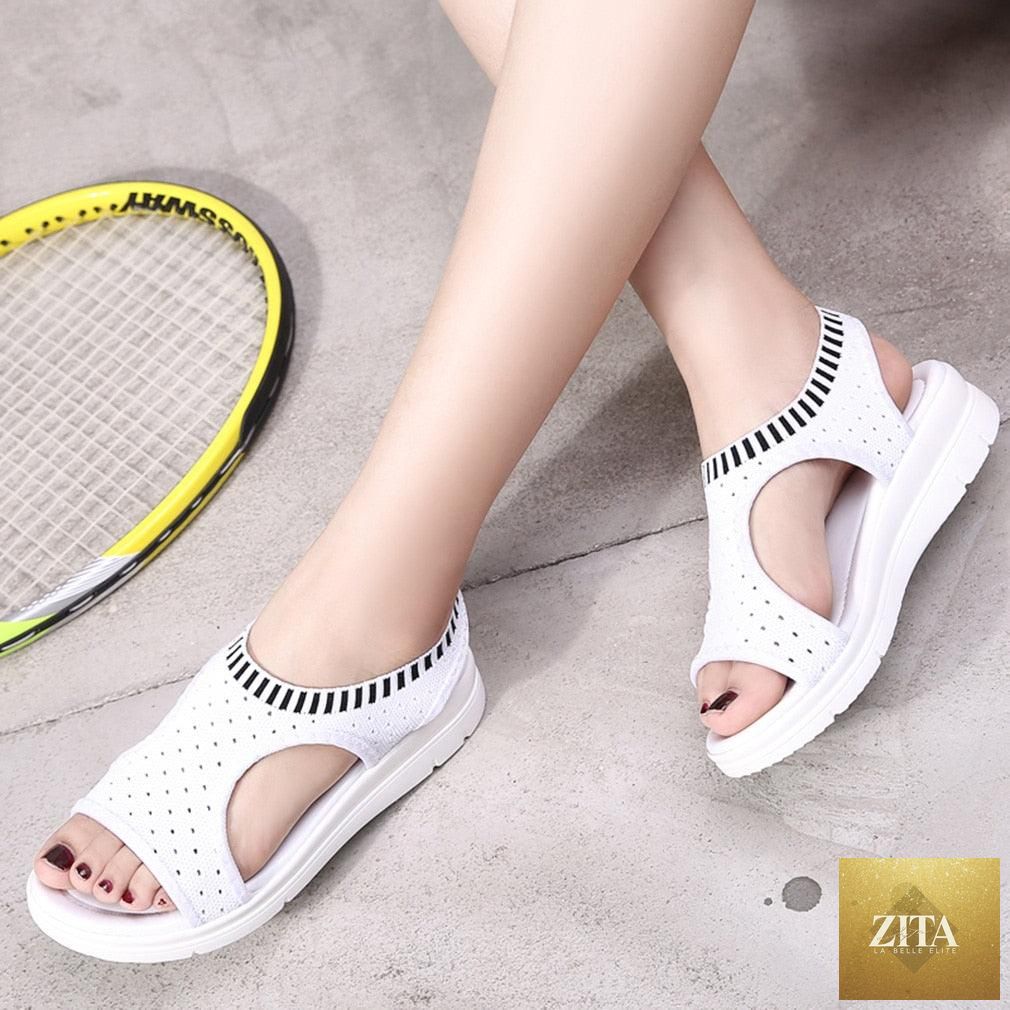 Stevvex women's breathable summer platform sandals with ankle elastic, lightweight soft soles, ideal for casual beach and walking wear.
