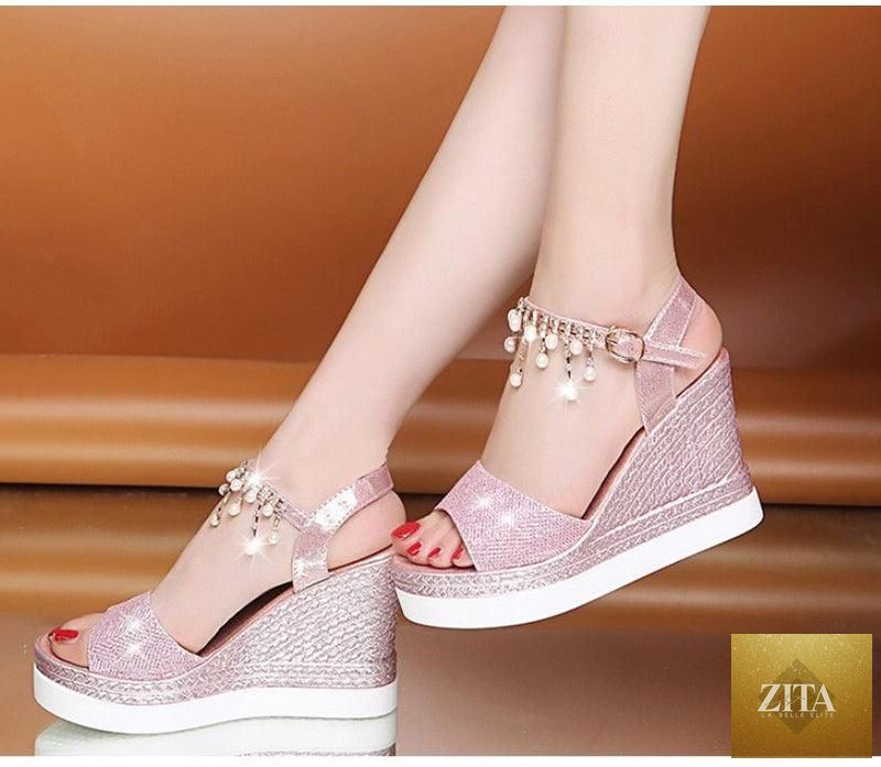 Women Stevvex summer platform espadrille sandals with buckle straps, peep toe, thick sole, slingback, and open toe design.