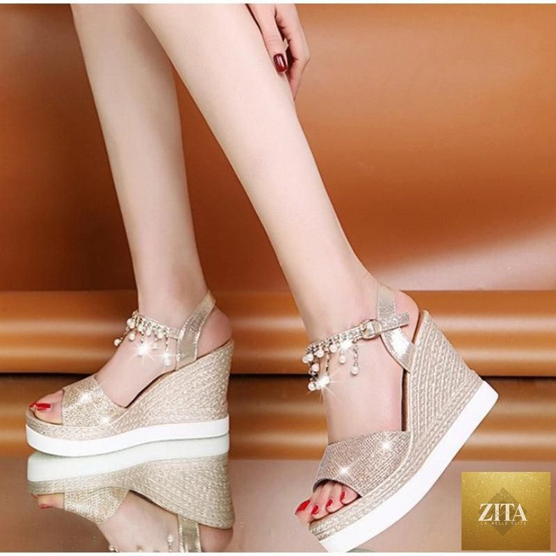 Women Stevvex summer platform sandals with buckle straps, peep toe, thick sole, espadrille style, slingback design, open toe shoes.