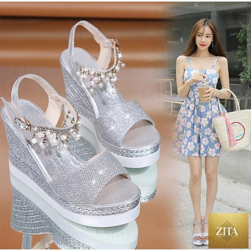 Women Stevvex summer platform espadrille sandals with buckle straps, peep toe, thick sole, and slingback design.