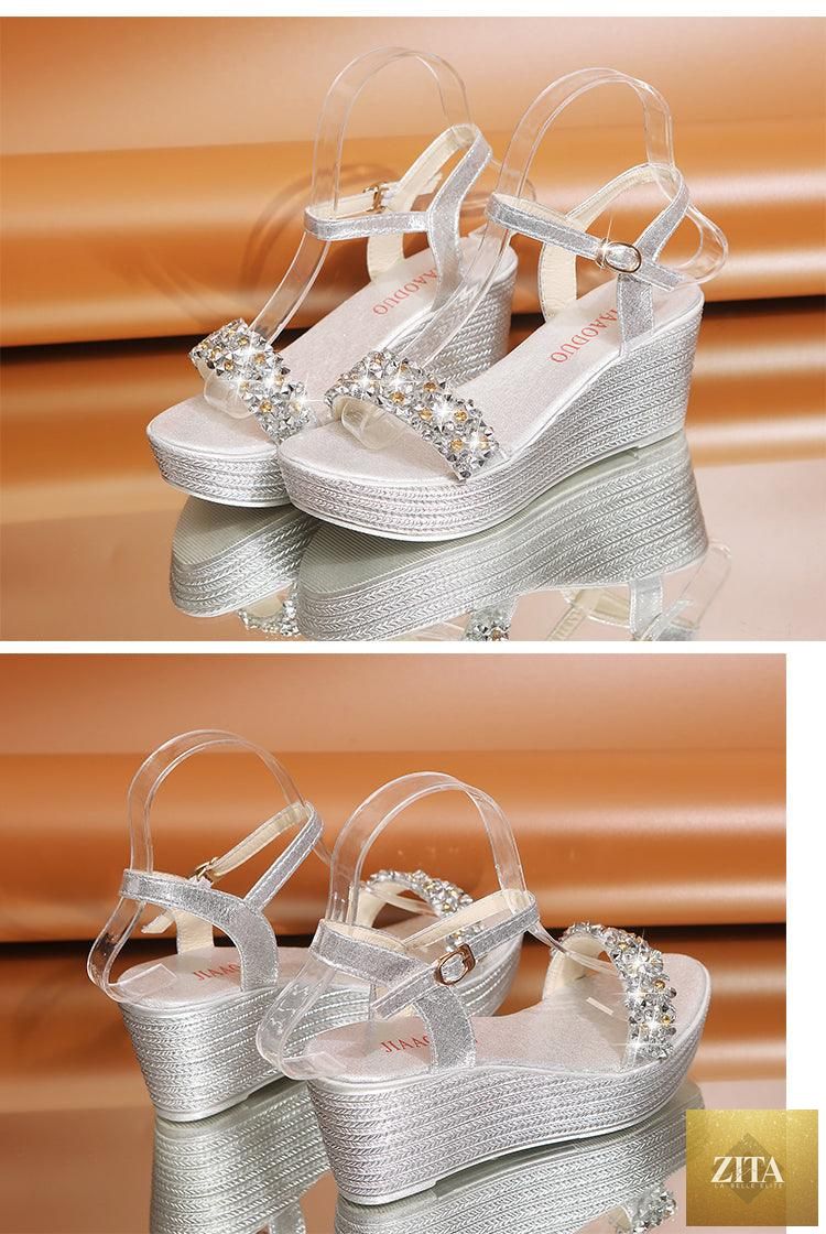 Women Stevvex summer platform espadrille sandals with buckle straps, peep toe, thick soles, and slingback open-toe design.