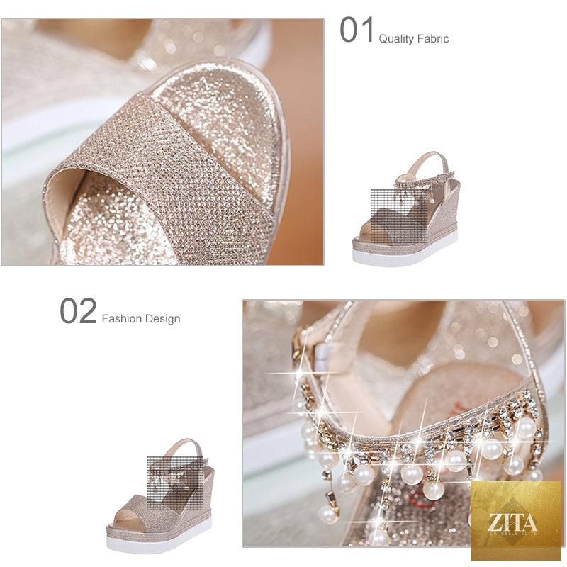Women Stevvex summer platform sandals with buckle straps, peep toe, thick sole, espadrille style, open toe, slingback design.