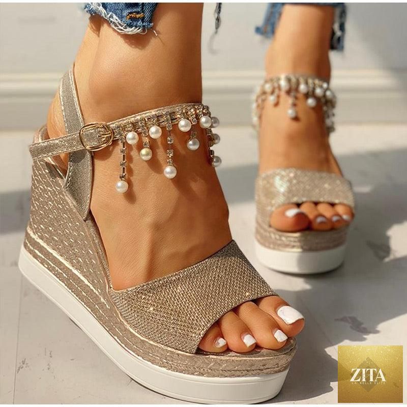 Women Stevvex summer platform sandals with buckle straps, peep toe, thick sole, espadrille style, slingback, open toe shoes