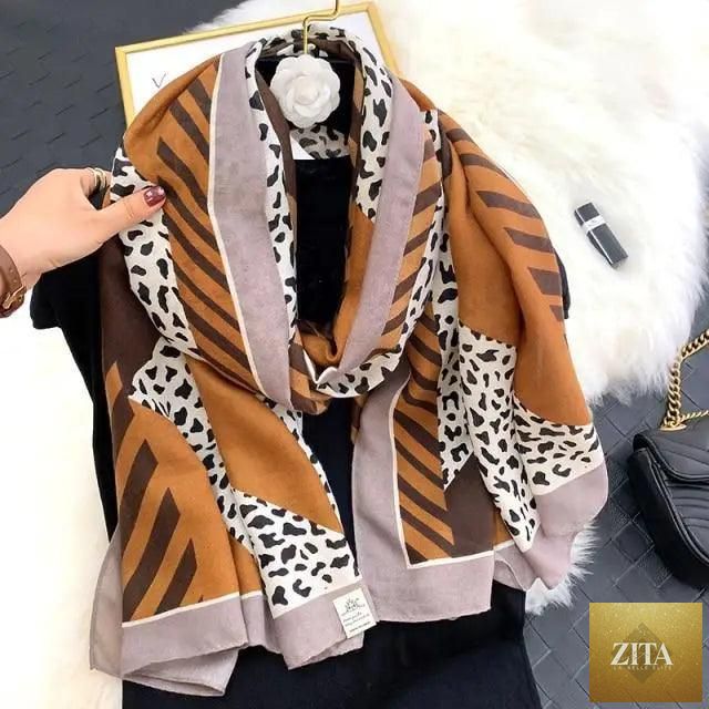 Women’s large leopard print cotton scarf by Stevvex, warm winter shawl with floral tassels, casual silk wrap for women.