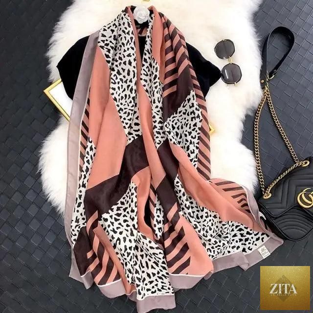Women’s leopard print cotton scarf with floral tassels, large size winter shawl, casual warm wrap by Stevvex.
