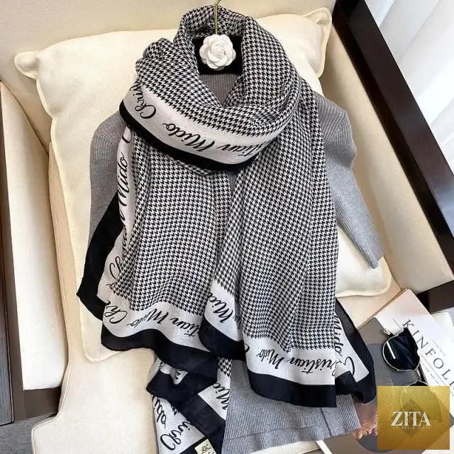 Leopard print cotton women's scarf with tassels, large size winter shawl, cozy floral design, ideal for casual winter wear.