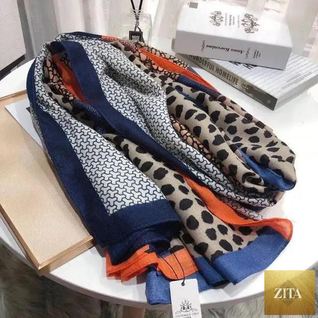Women’s leopard print cotton scarf by Stevvex, large winter shawl with floral tassels, warm casual wear for women