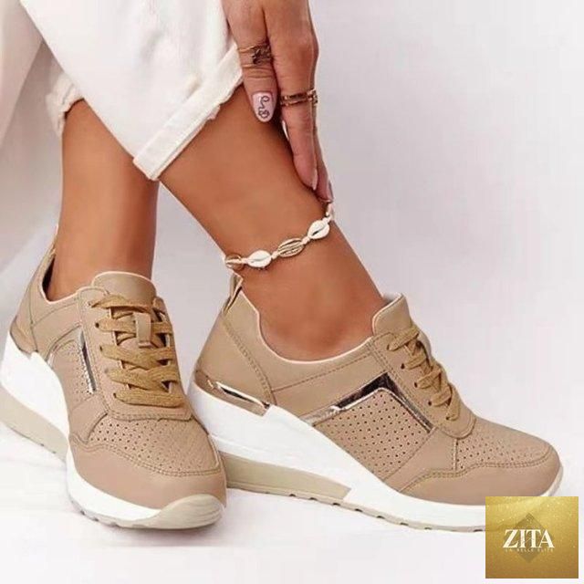 Women’s leopard print lace-up sport sneakers by Stevvex, breathable vulcanize shoes for running, walking, and jogging in gold and silver.