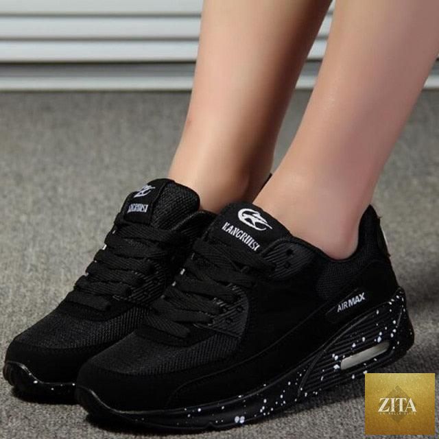 Women Stevvex soft platform sneakers in green, black, and pink with breathable air cushion, ideal for casual, sports, and walking.