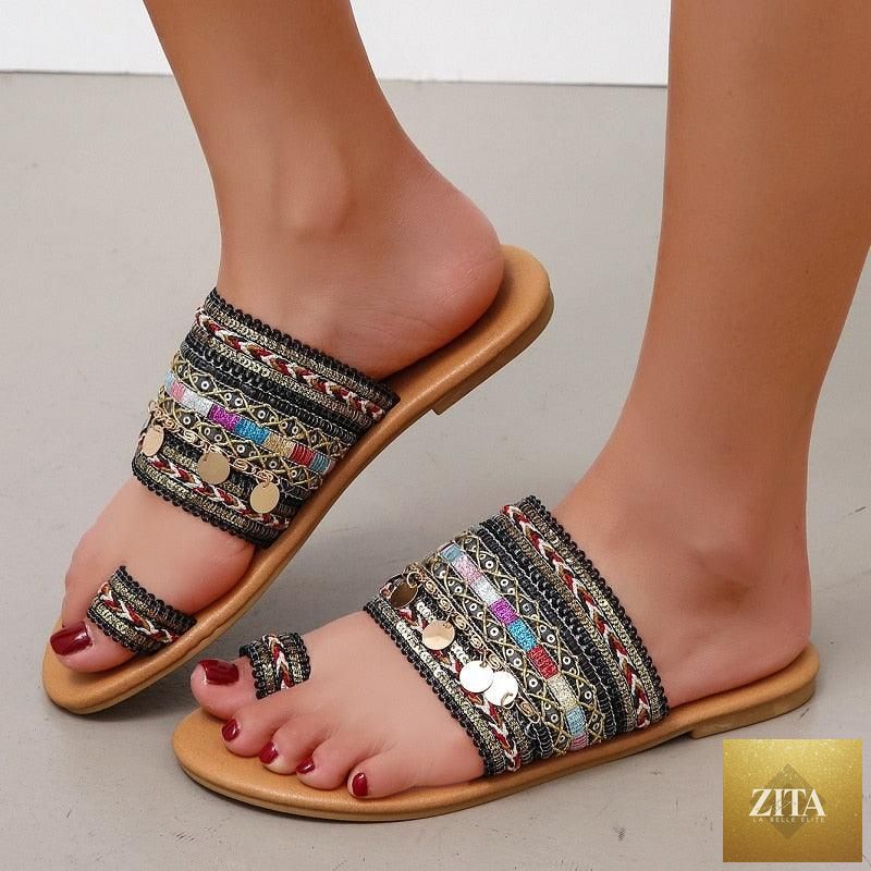 Women Stevvex summer flat slippers with open toe, strappy leather design, shiny comfortable beach sandals for casual wear.