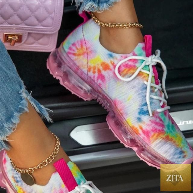 Women Stevvex trendy sneakers with cushion soles, lace-up design, breathable fabric, suitable for running, sports, outdoor, and casual wear.