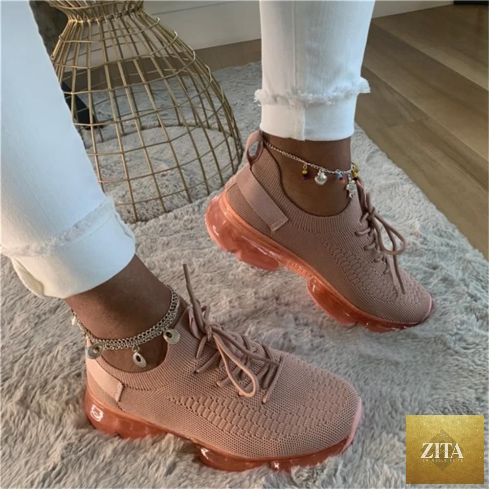 Women Stevvex trendy lace-up sneakers with cushioned insoles, breathable fabric, suitable for running and outdoor sports.