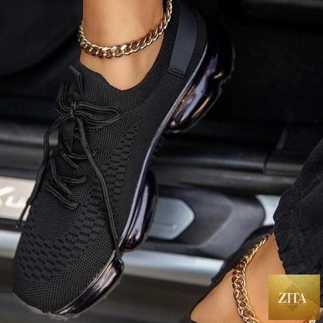 Women Stevvex trendy sneakers with cushion soles, lace-up design, breathable fabric, suitable for running and outdoor sports.