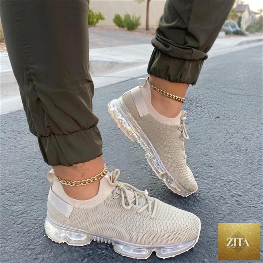 Women Stevvex trendy sneakers with cushion soles, lace-up design, breathable fabric, ideal for running, outdoor sports, and casual wear.