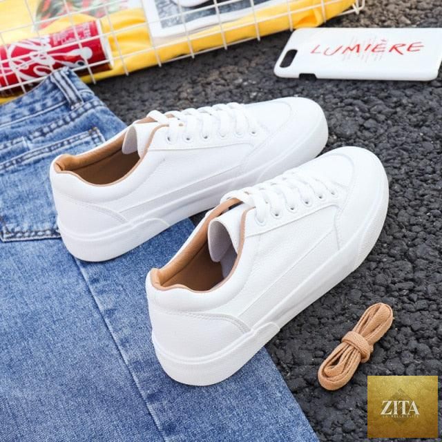 Women white Stevvex business sneakers with a platform, lightweight, non-slip soles, air mesh design, perfect for spring casual and walking.