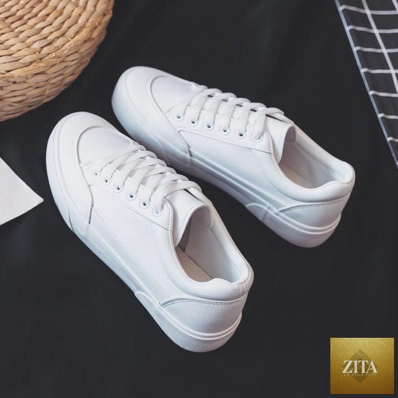 Women’s white Stevvex business sneakers with air mesh, platform sole, lightweight design, casual style, and non-slip sole.