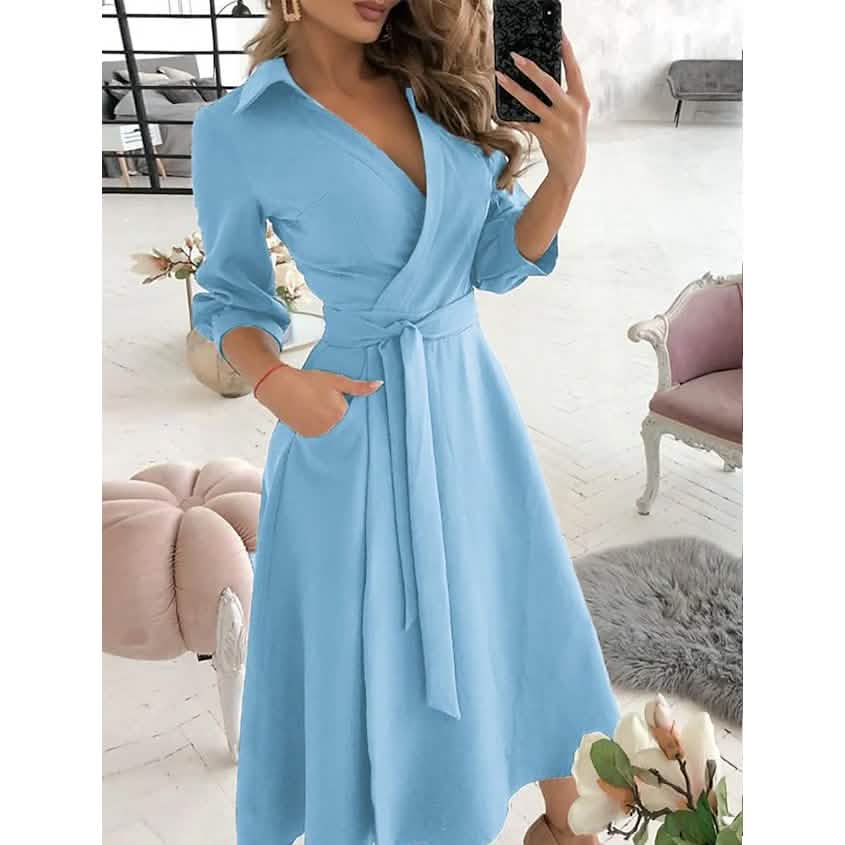 Sky blue women's A-line dress from DailySale, stylish and flowy, perfect for casual or semi-formal occasions.