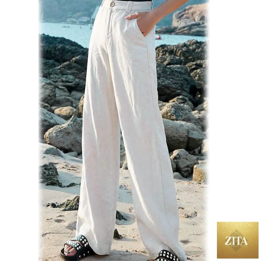 White women's soft straight twill pants from DailySale, casual women's bottoms with a comfortable, relaxed fit.