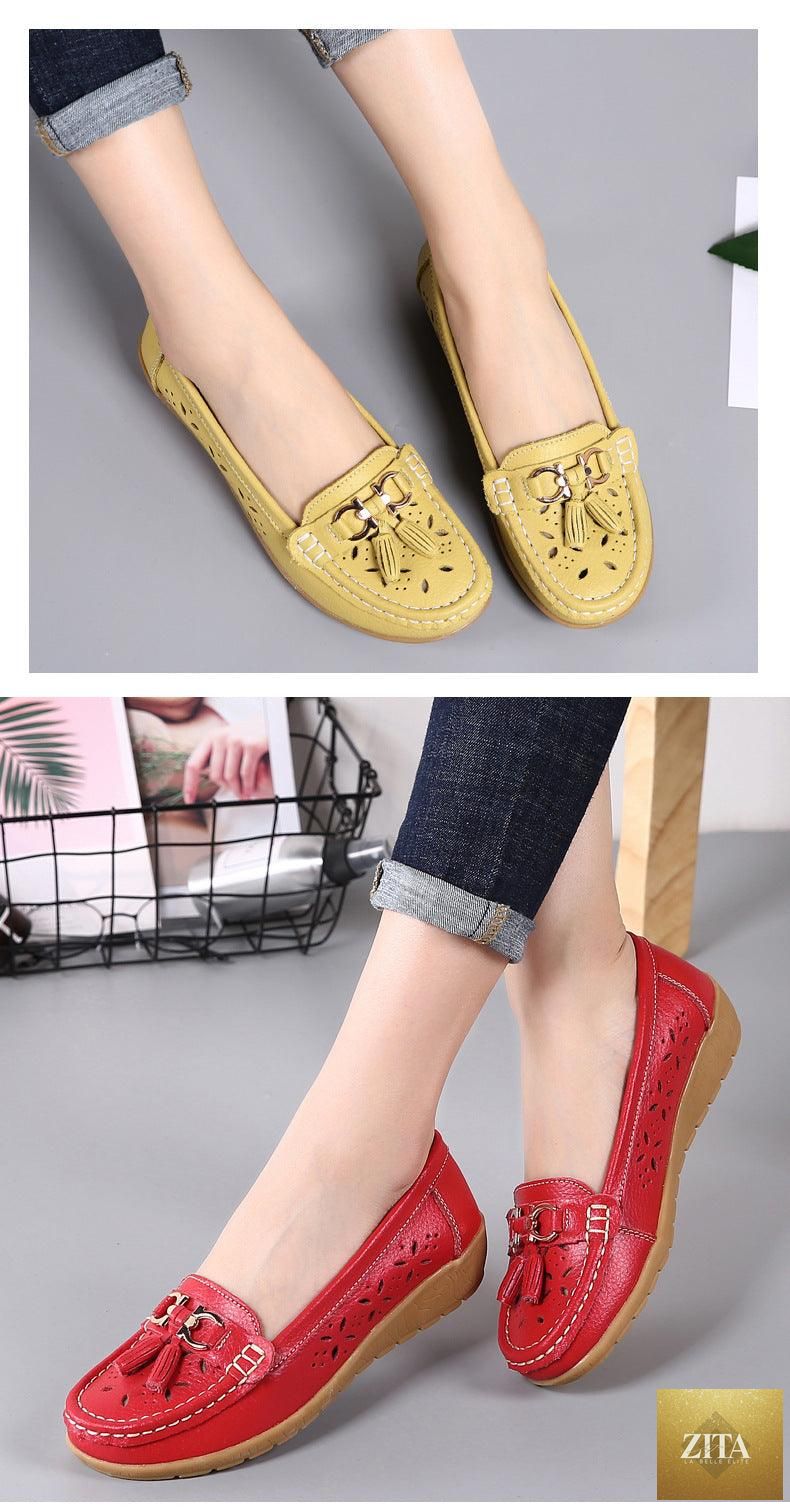 Women's Stevvex espadrilles in genuine leather, slip-on flats with low heels and casual spring design, perfect for comfortable summer wear.