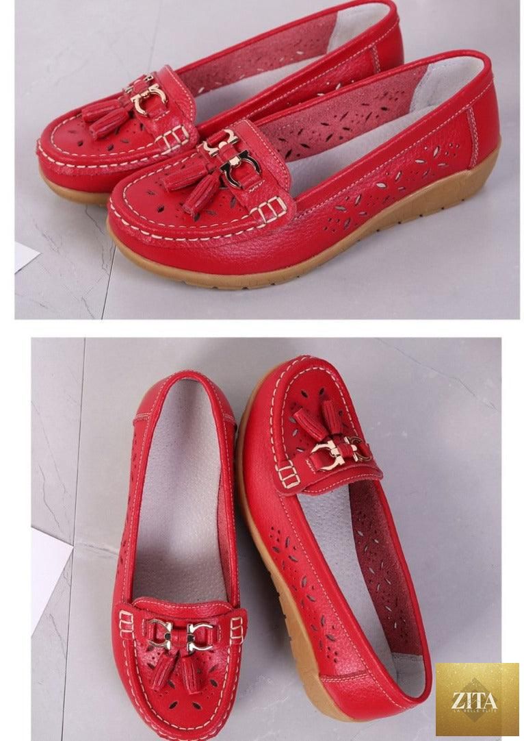 Women’s summer espadrille flats by Stevvex featuring genuine leather, low heels, slip-on design, ideal for casual and spring wear.